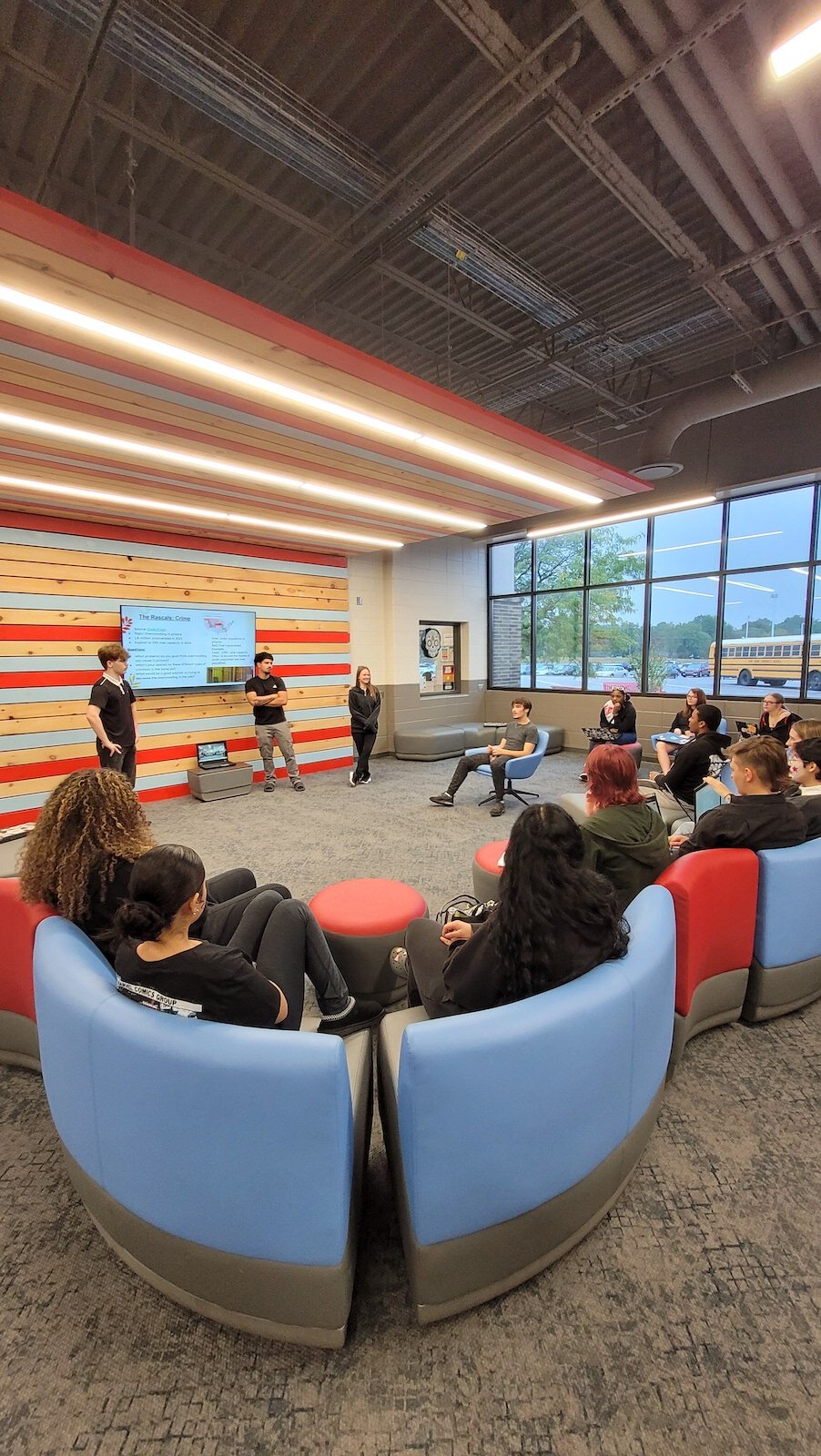 Students at New Tech Academy at Wayne High School listen to their peers present on national issues during Rock the Vote.