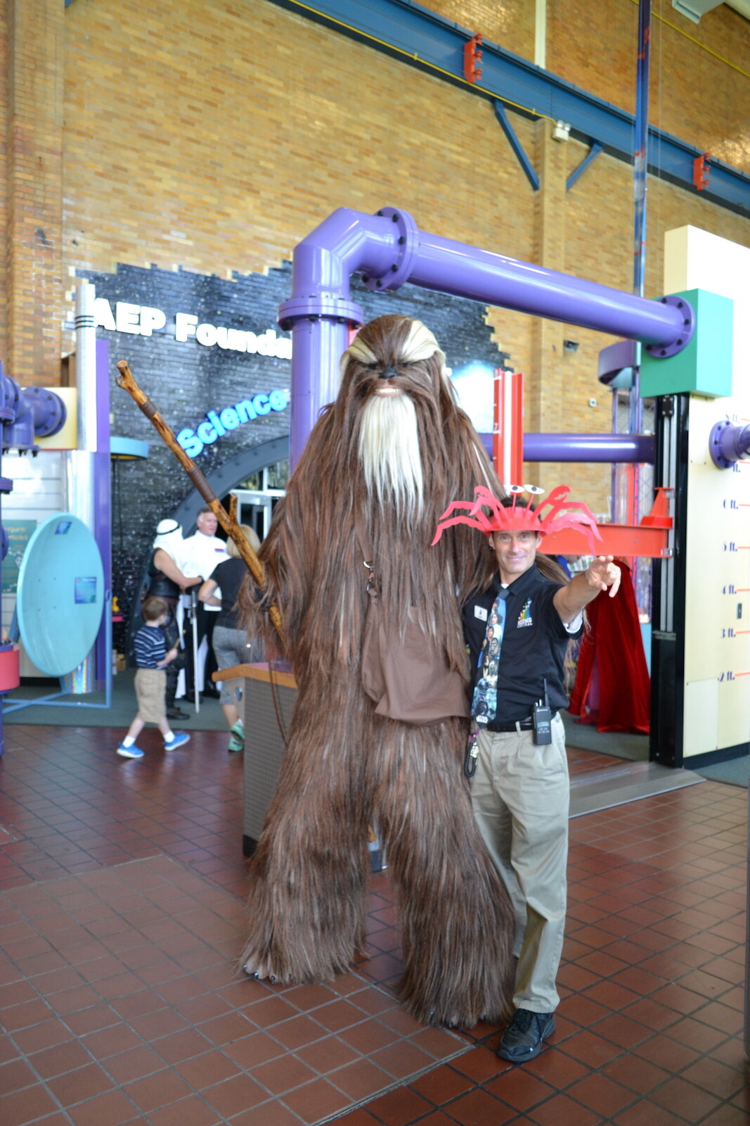 Science Central Executive Director Martin Fisher with Chewbecca at a Halloween event at Science Central.