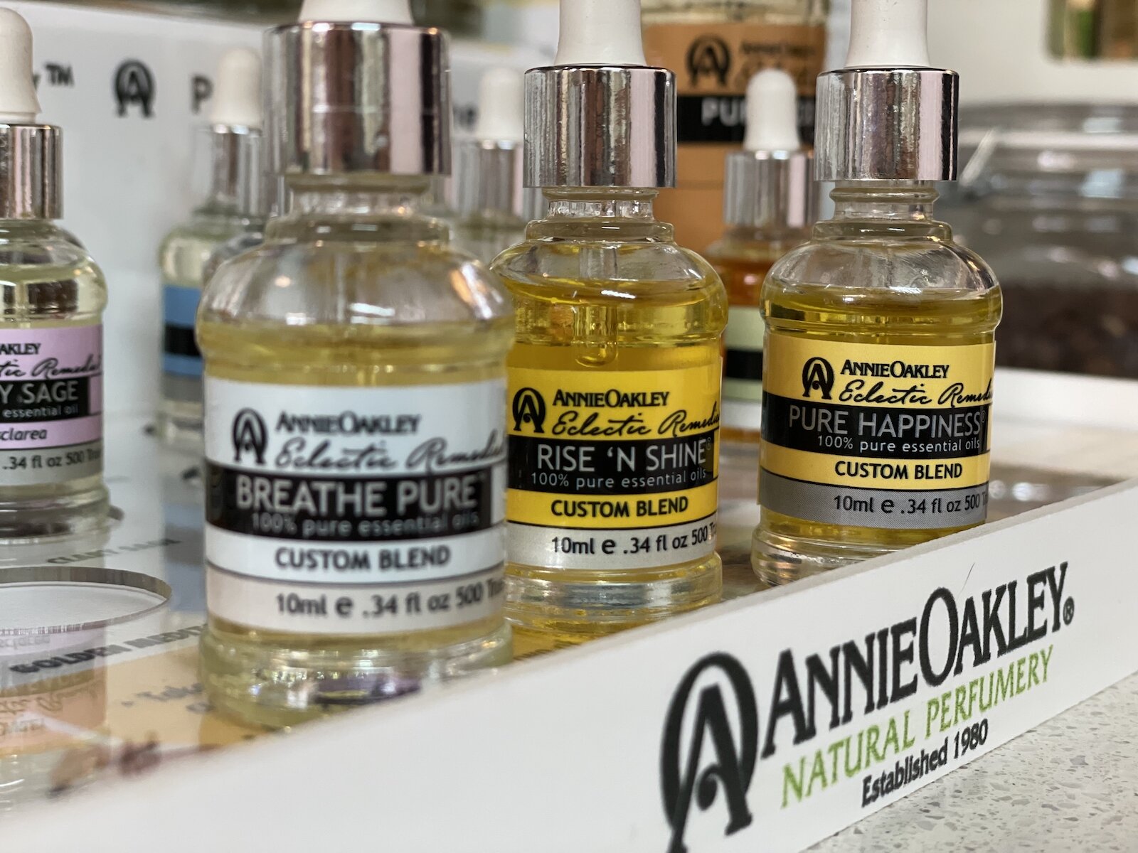 Custom blend oils at A studio tour at Annie Oakley Natural Perfumery.