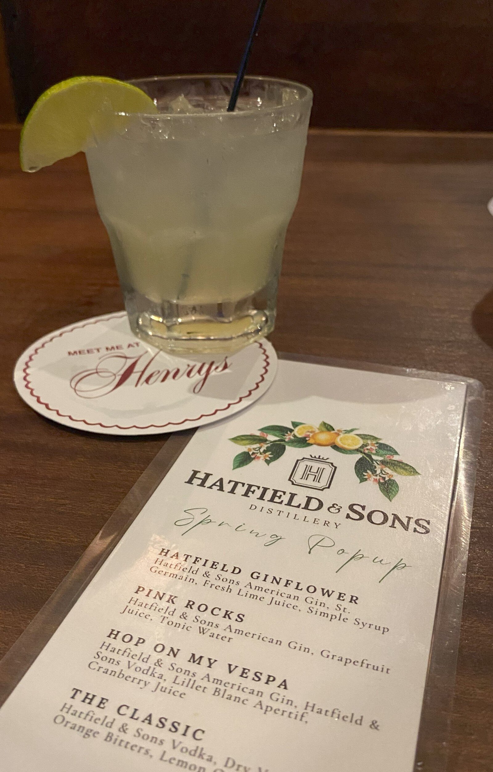 A pop-up cocktail menu at Henry's.