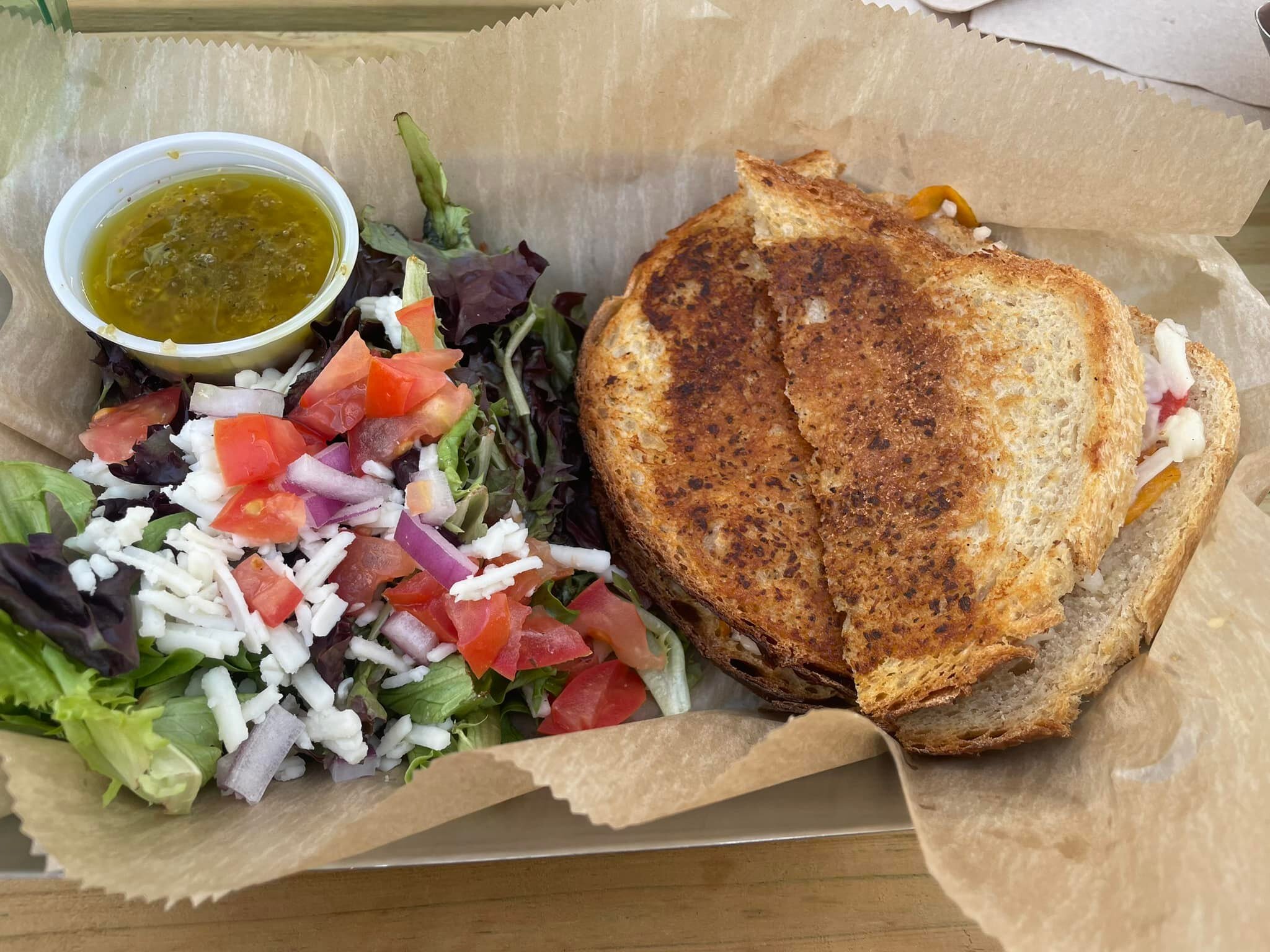 Grilled cheese and a salad from Hop River.