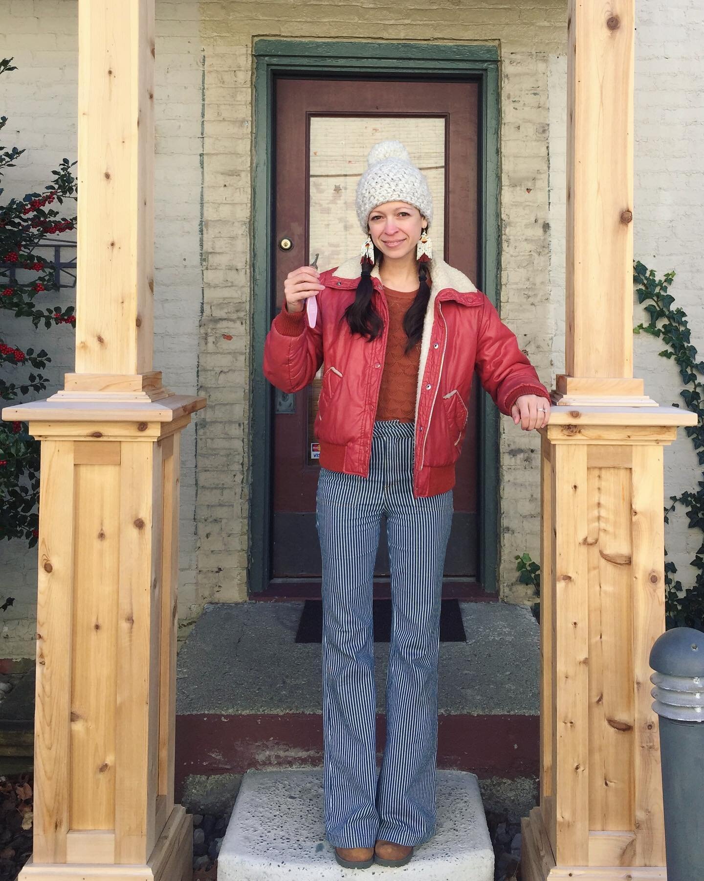 Taber Olinger, Owner of Fancy & Staple, stands outside the location of her new business: Hopscotch House.