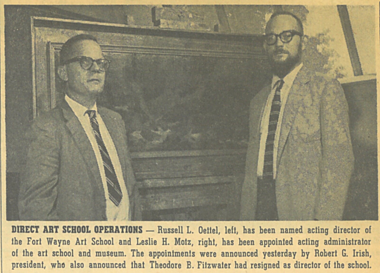 A news clipping regarding the new director of the Fort Wayne Art School.