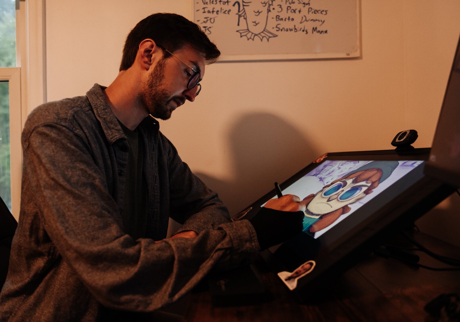 Artist James Newton works on his picture book concept in Adobe Photoshop at his home studio in Roanoke.