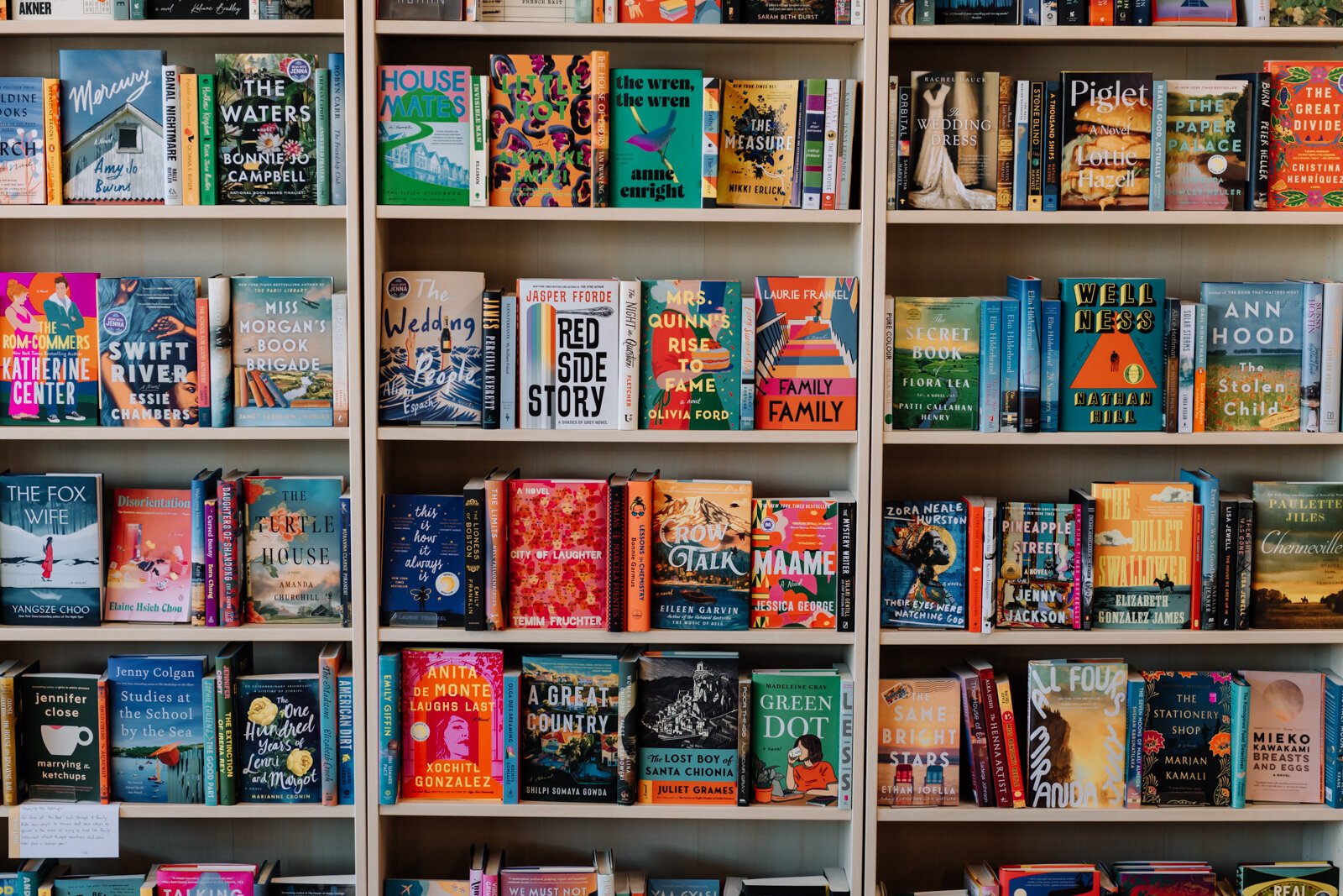 Close up of books at the new book store Sunbound Books.