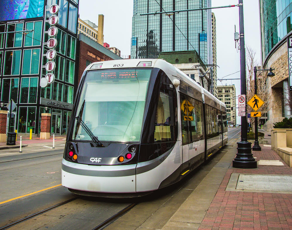 The KC Streetcar drops off riders at the doorstep of downtown businesses.